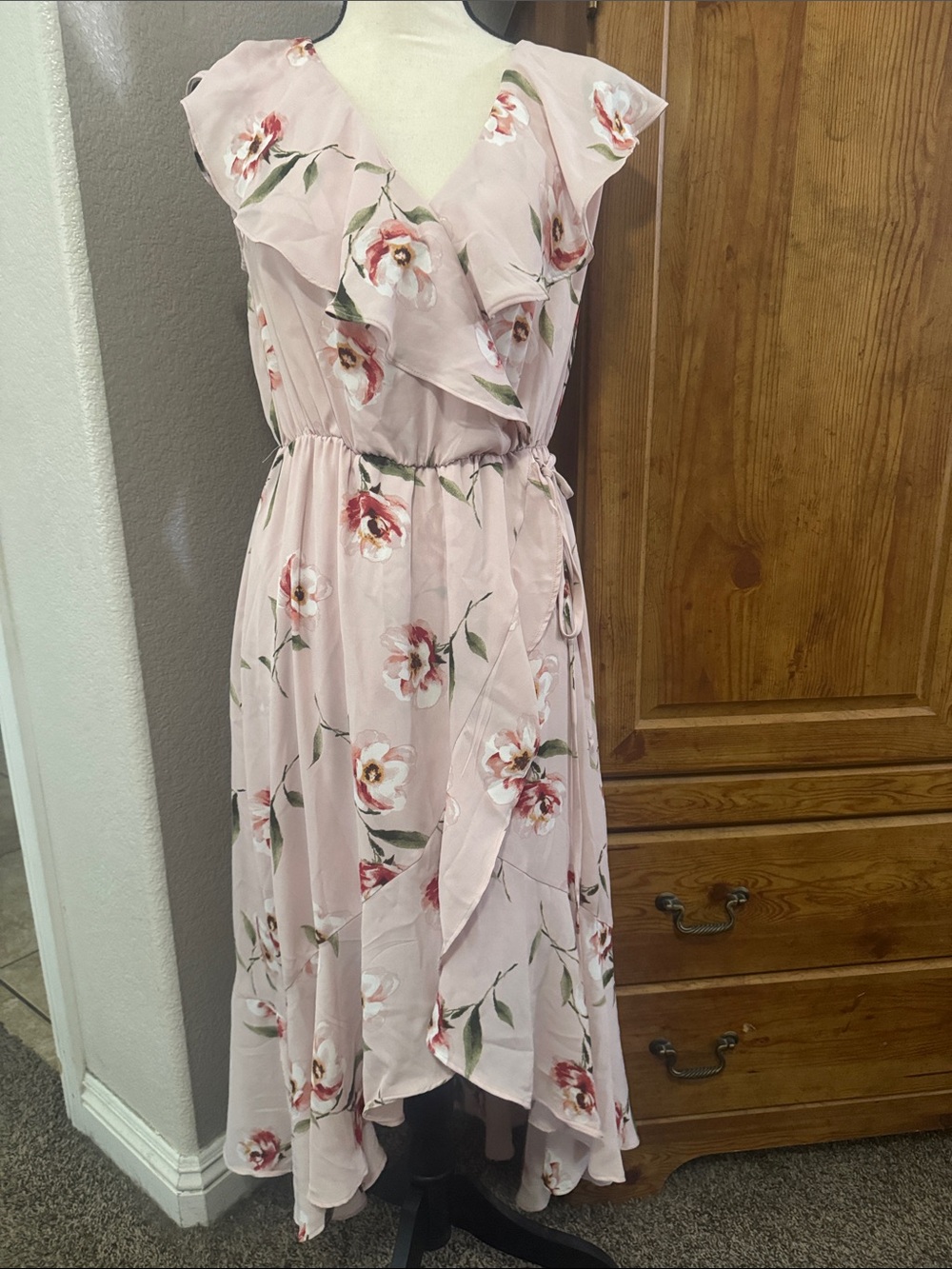 Soprano Blush Floral High-Low Ruffle Dress